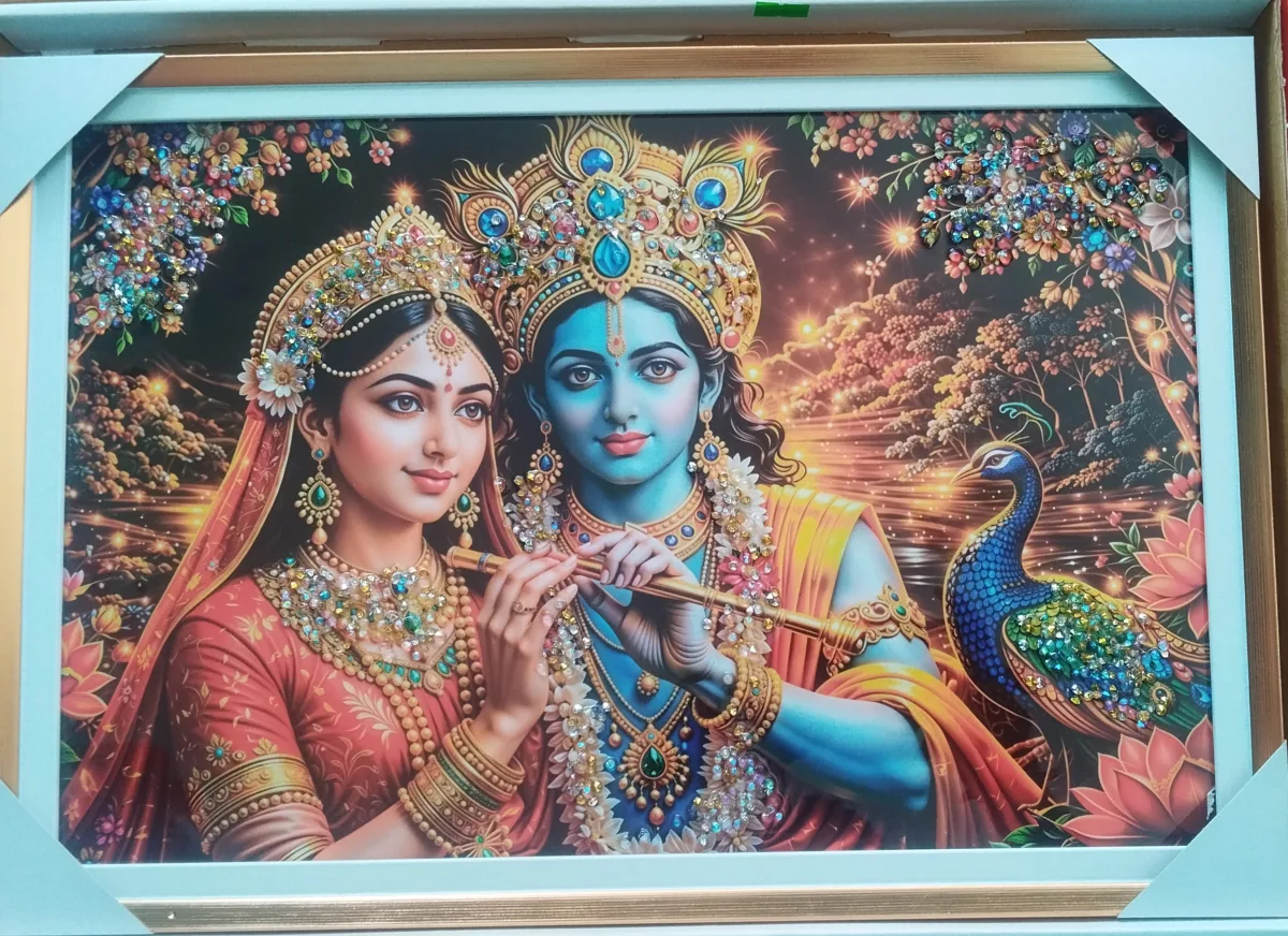 Crystal Studded Radha-Krishna Photo Frame