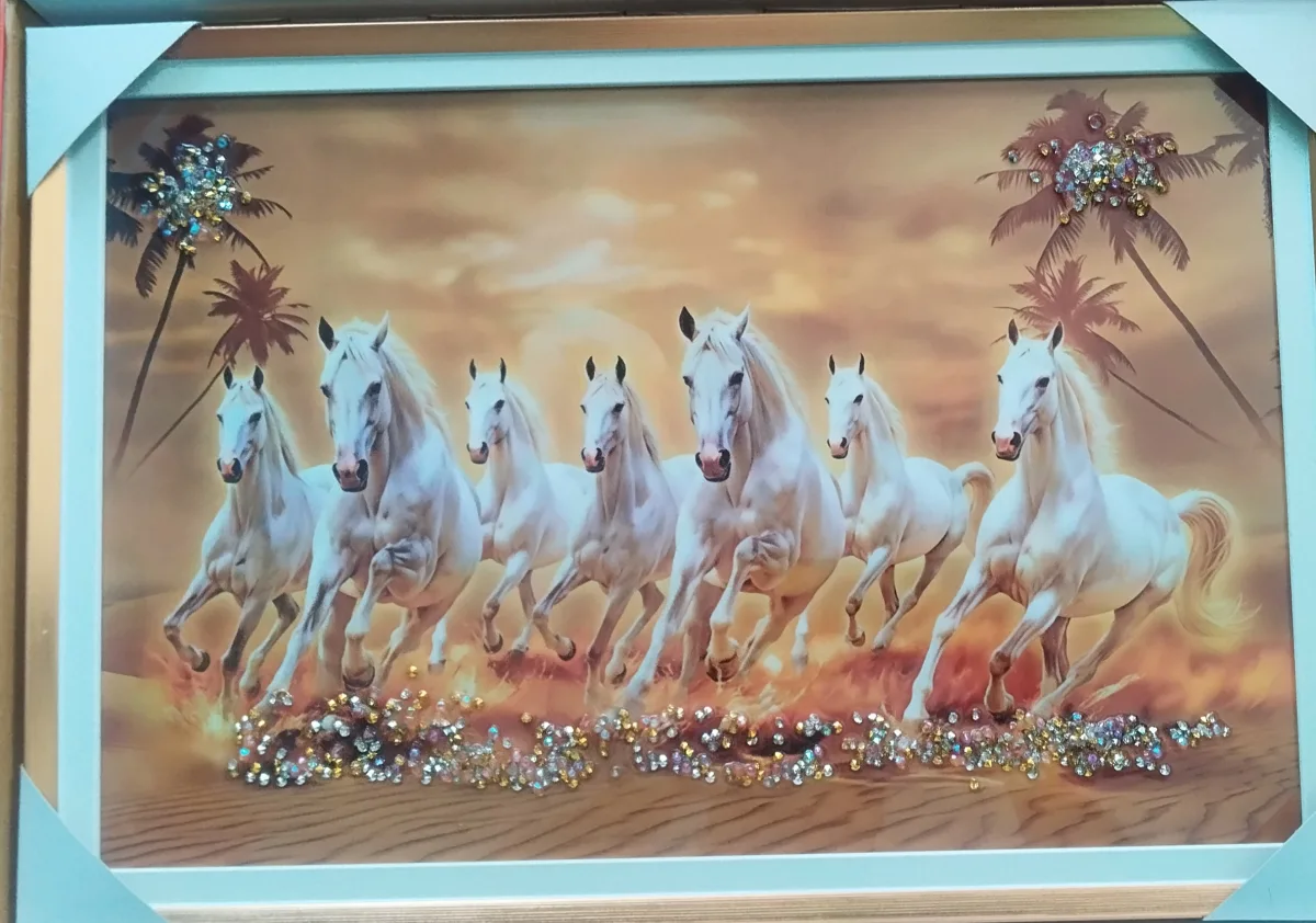 7 Running Horses Crystal Wall Frame