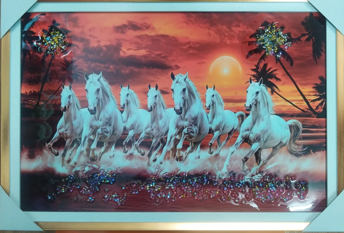 7 Running Horses Crystal Wall Frame