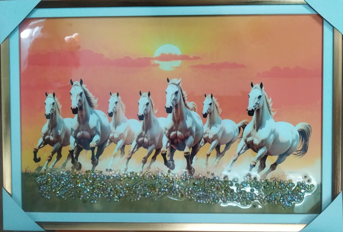7 Running Horses Crystal Wall Frame