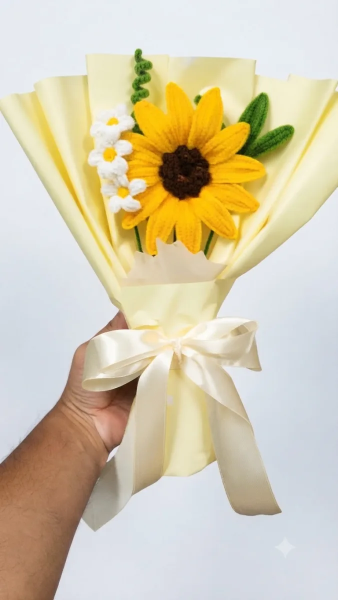 Handmade Fuzzy Wire Sunflower Bouquet