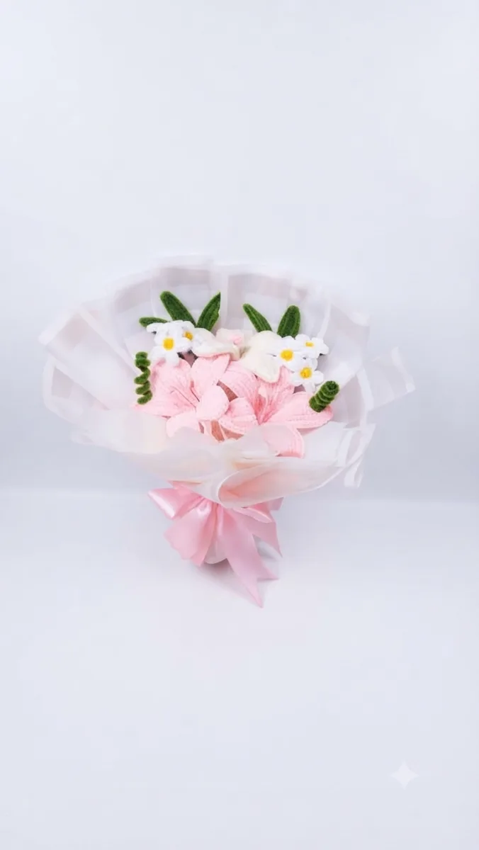 Handmade Fuzzy Wire Lily Bouquet