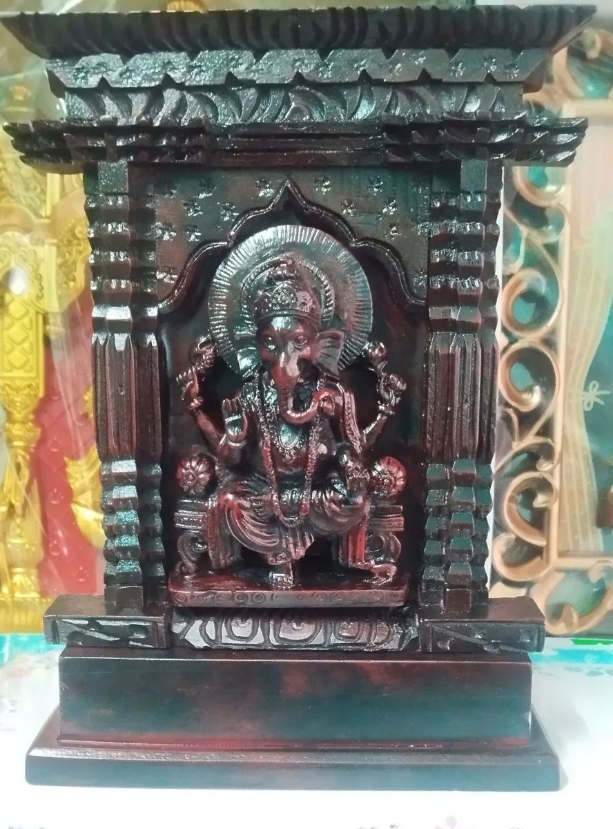 Lord Ganesha wooden-style carved temple showpiece