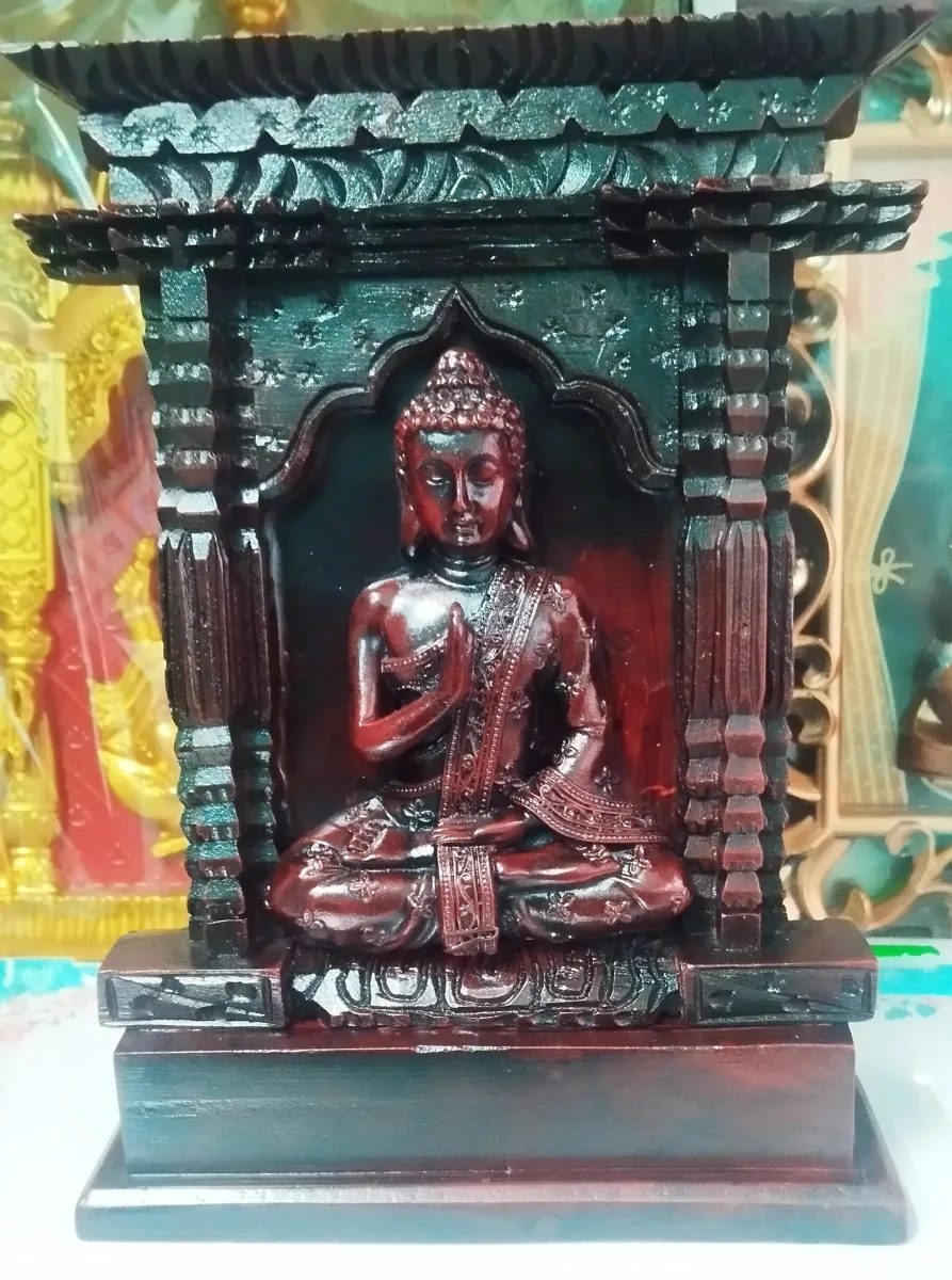 Lord Buddha wooden-style carved temple showpiece