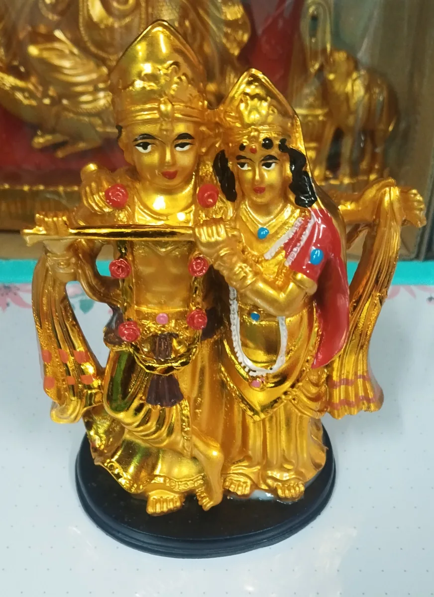 Golden Radha Krishna Divine Statue