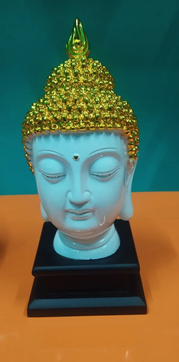 Peaceful White & Golden Buddha Head Showpiece