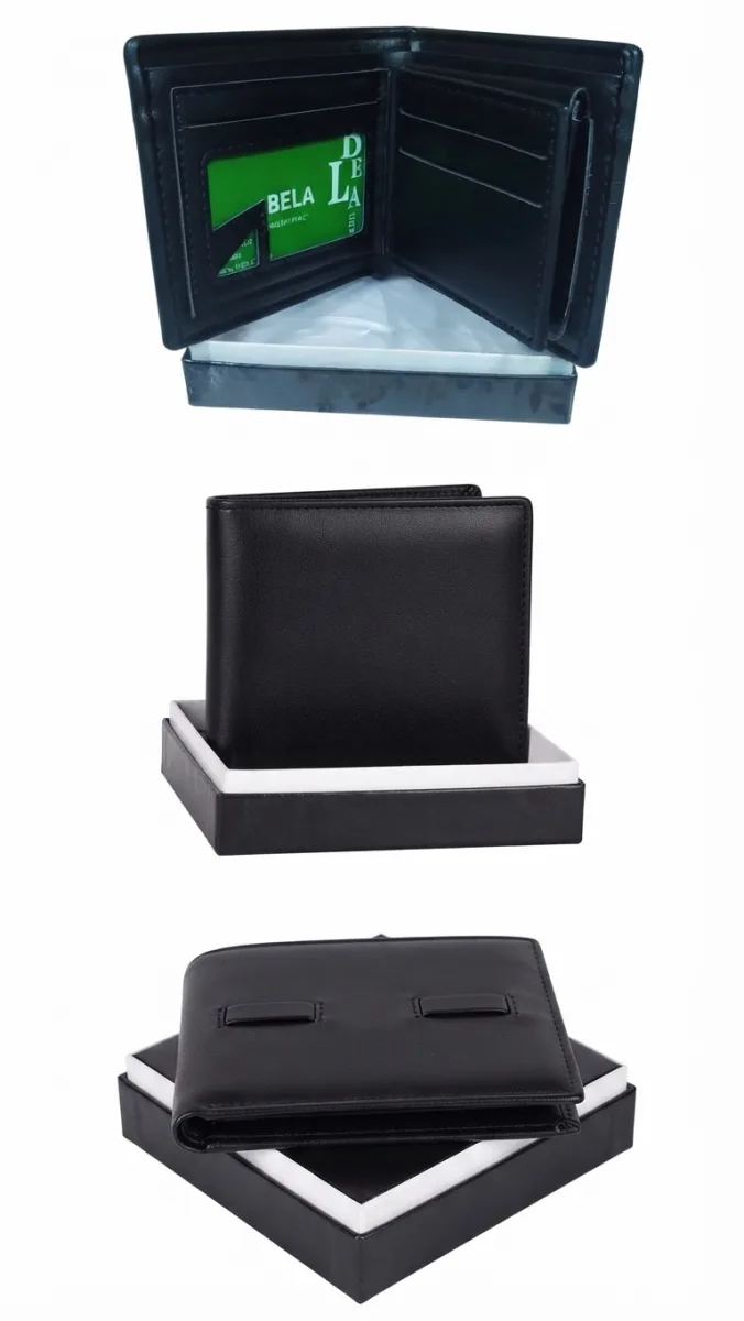 Premium Men's Black PU Leather Wallet with Gift Box | Classic Bi-Fold Wallet