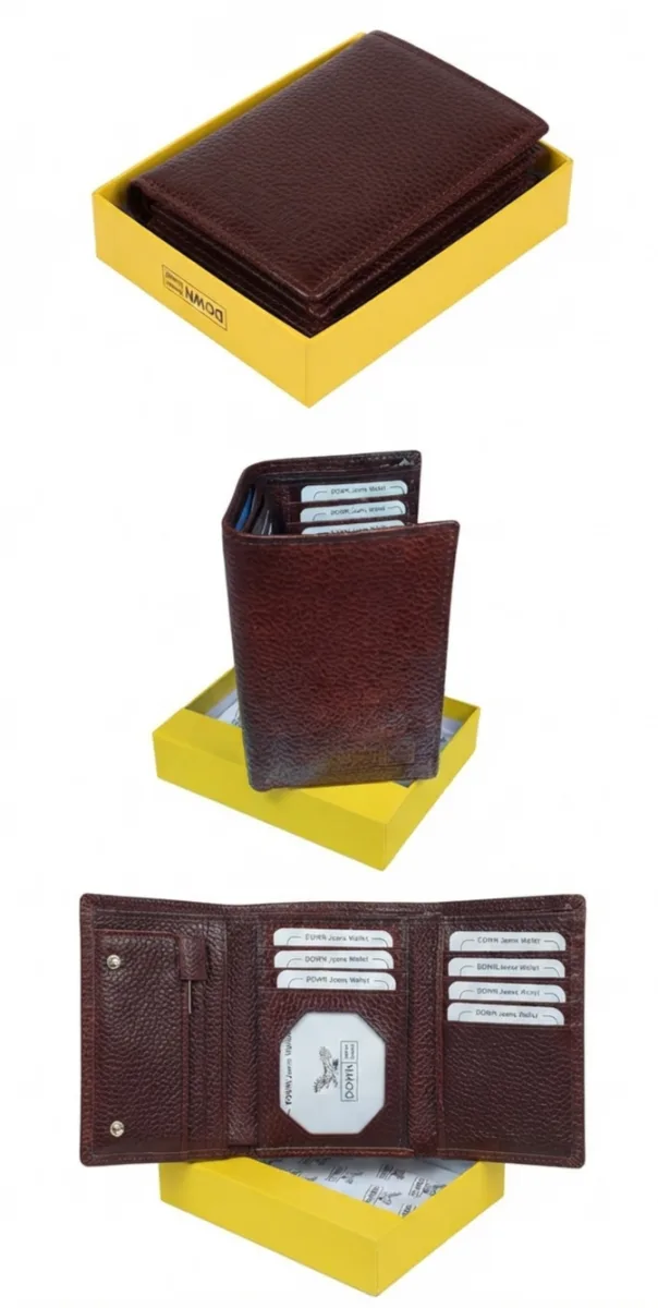 Premium Men's Brown Leather Tri-fold Wallet with Gift Box | Multiple Card Slots Wallet