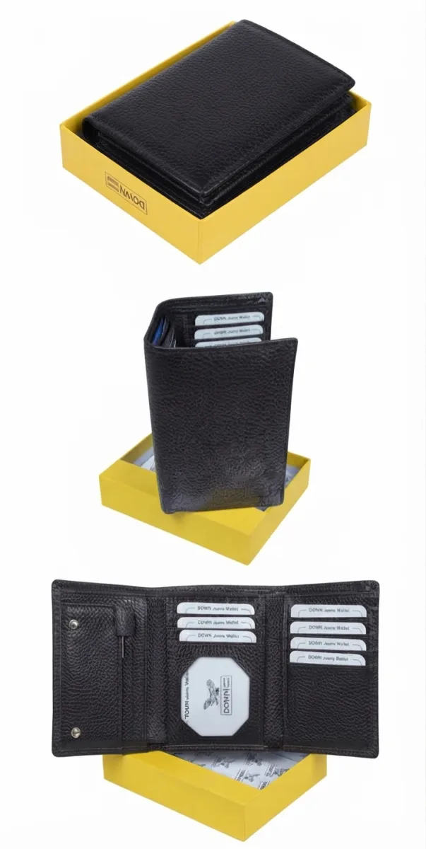 Premium Men's Black Leather Tri-fold Wallet with Gift Box | Multiple Card Slots Wallet
