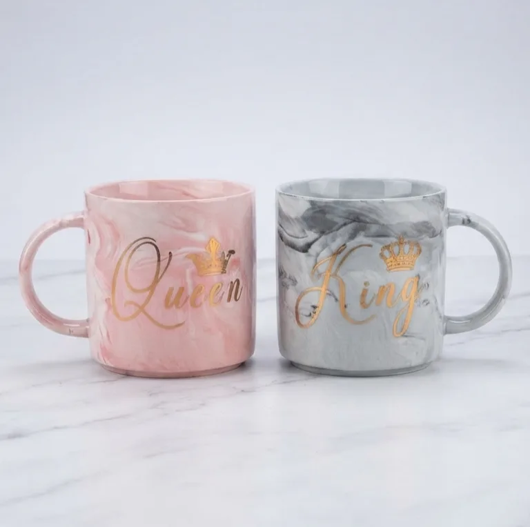 Elegant King & Queen Ceramic Mugs – Perfect Gift for Couples