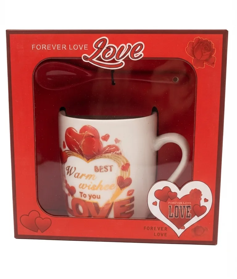 Forever Love Ceramic Mug Set with Matching Spoon & Gift Box