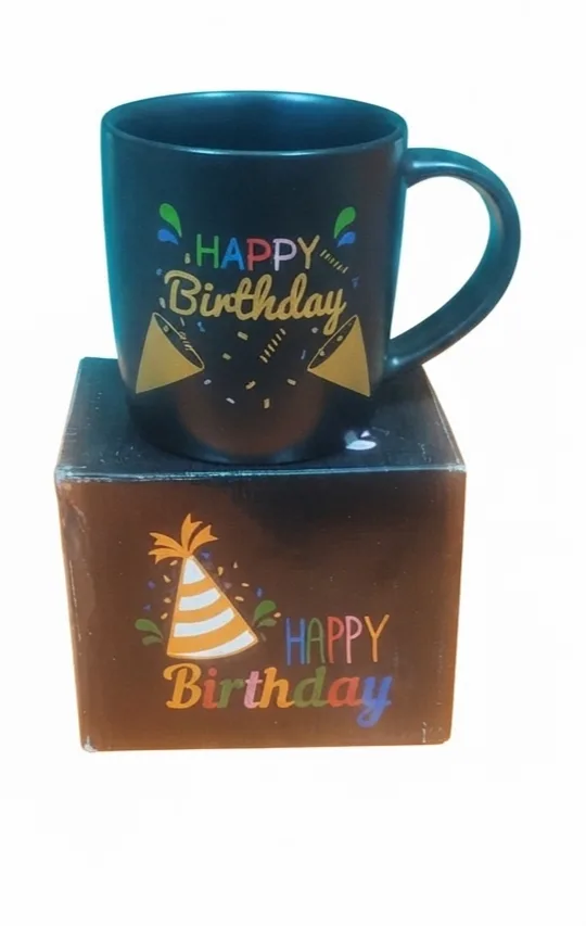 "Happy Birthday" Matte Black Ceramic Mug