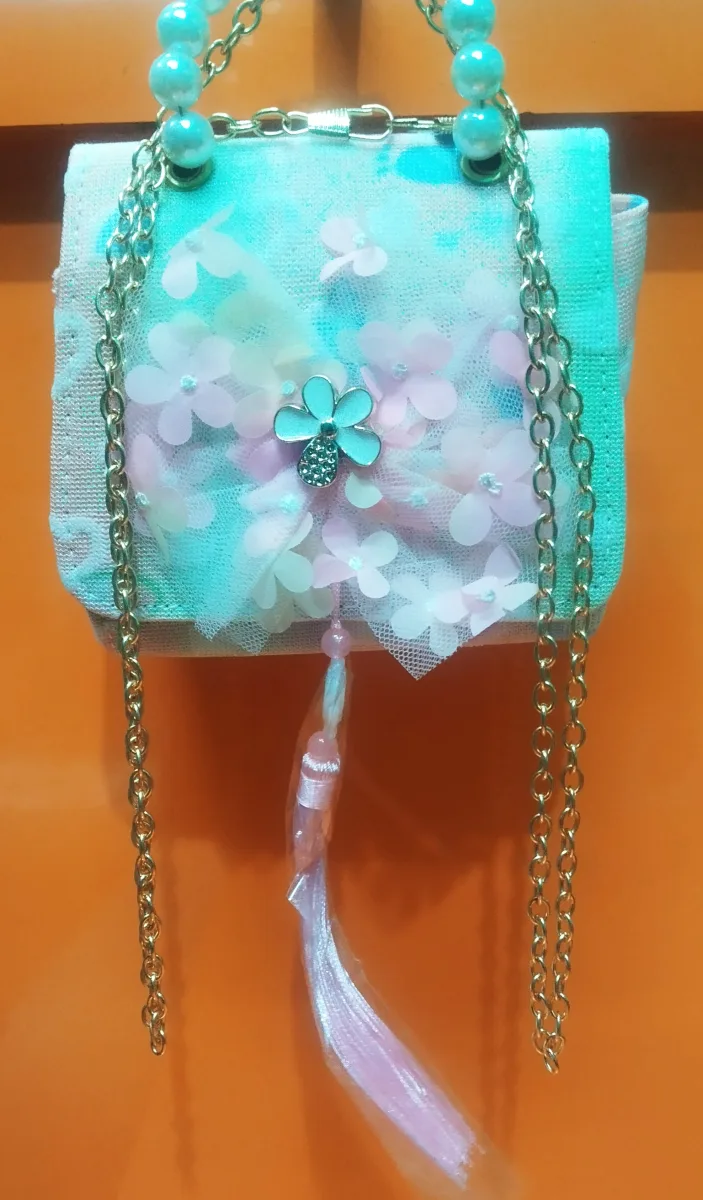 Girls Stylish Mini Handbag / Crossbody Bag with Floral Design and Pearl Handle