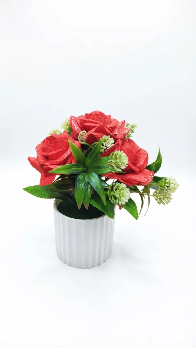Artificial Red Rose Flower Pot for Home & Office Decor
