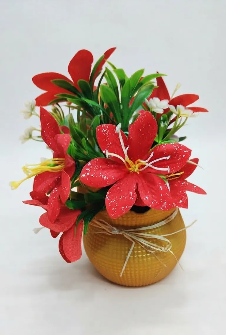 Beautiful Artificial Red Flower Pot for Home & Office Decor