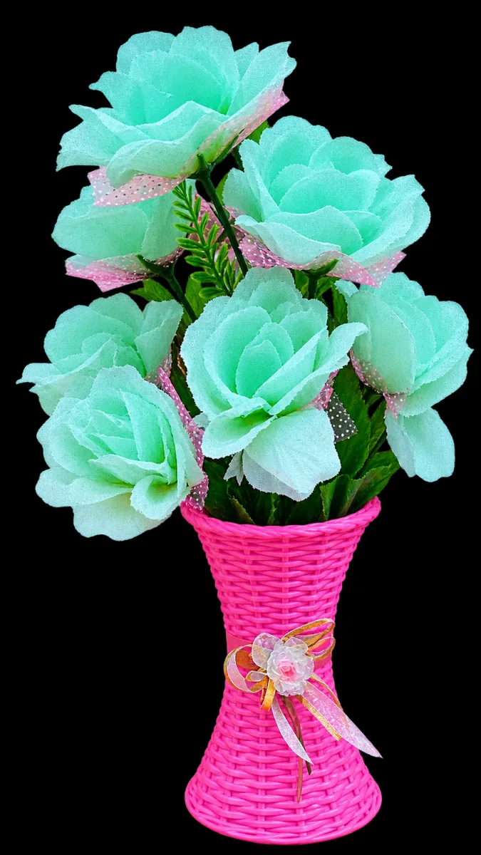 Artificial Rose Flowers Bouquet with Woven Vase