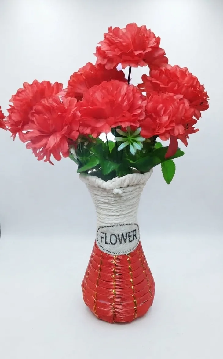 Artificial Red Carnation Flower Bouquet in Designer Vases