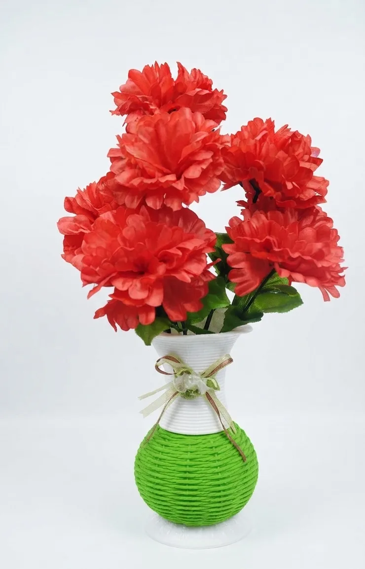 Artificial Red Flower Bouquet in Designer Pot