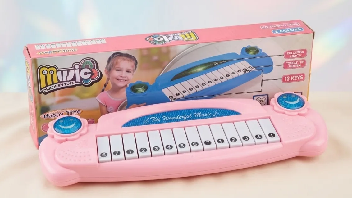 Kids Battery-Operated 13-Key Musical Piano Toy with Colourful Lights (Pink)