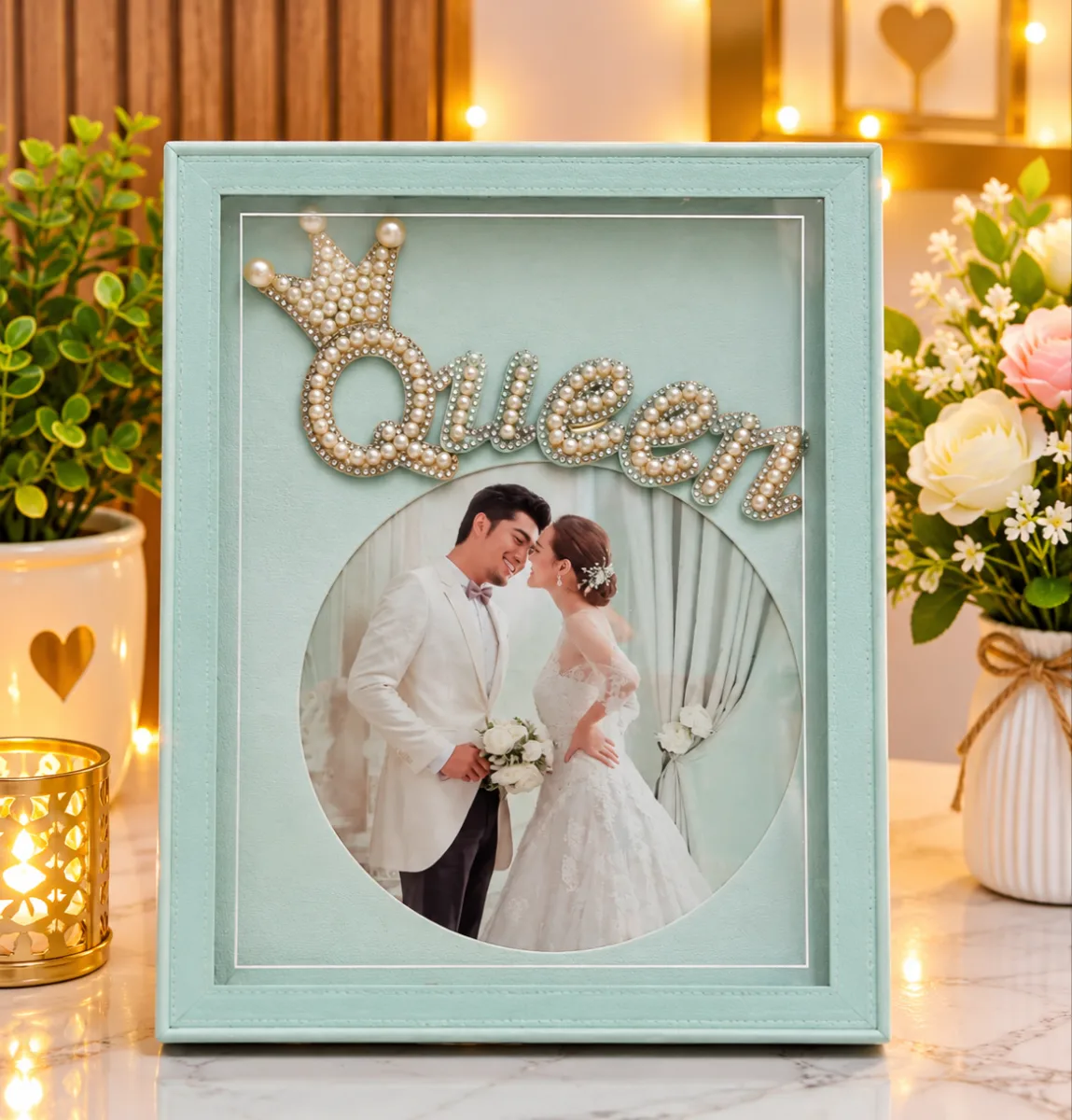 Queen LED Decorative Photo Frames with Pearl Crown Design