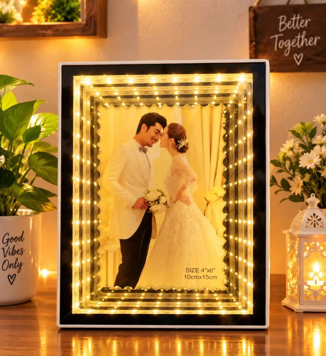 LED Infinity Mirror Tunnel Photo Frame (4" x 6" Size)