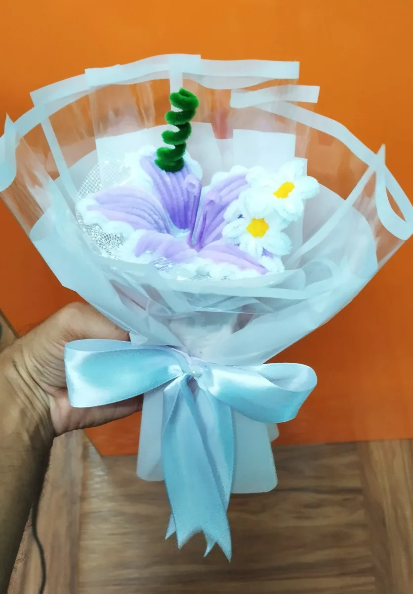 Handmade Fuzzy Wire Lily Bouquet