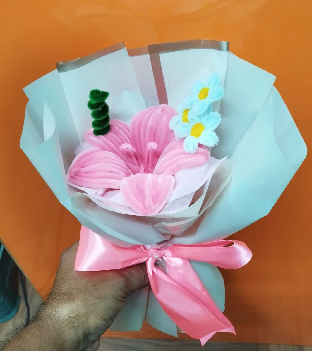 Handmade Fuzzy Wire Lily Bouquet