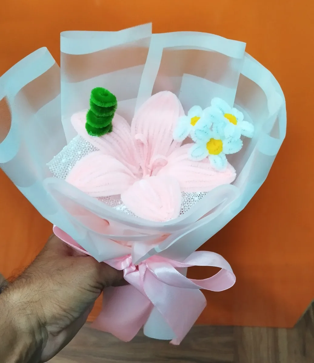 Handmade Fuzzy Wire Lily Bouquet