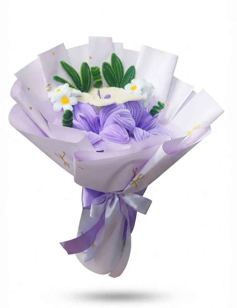 Handmade Fuzzy Wire Lily Bouquet