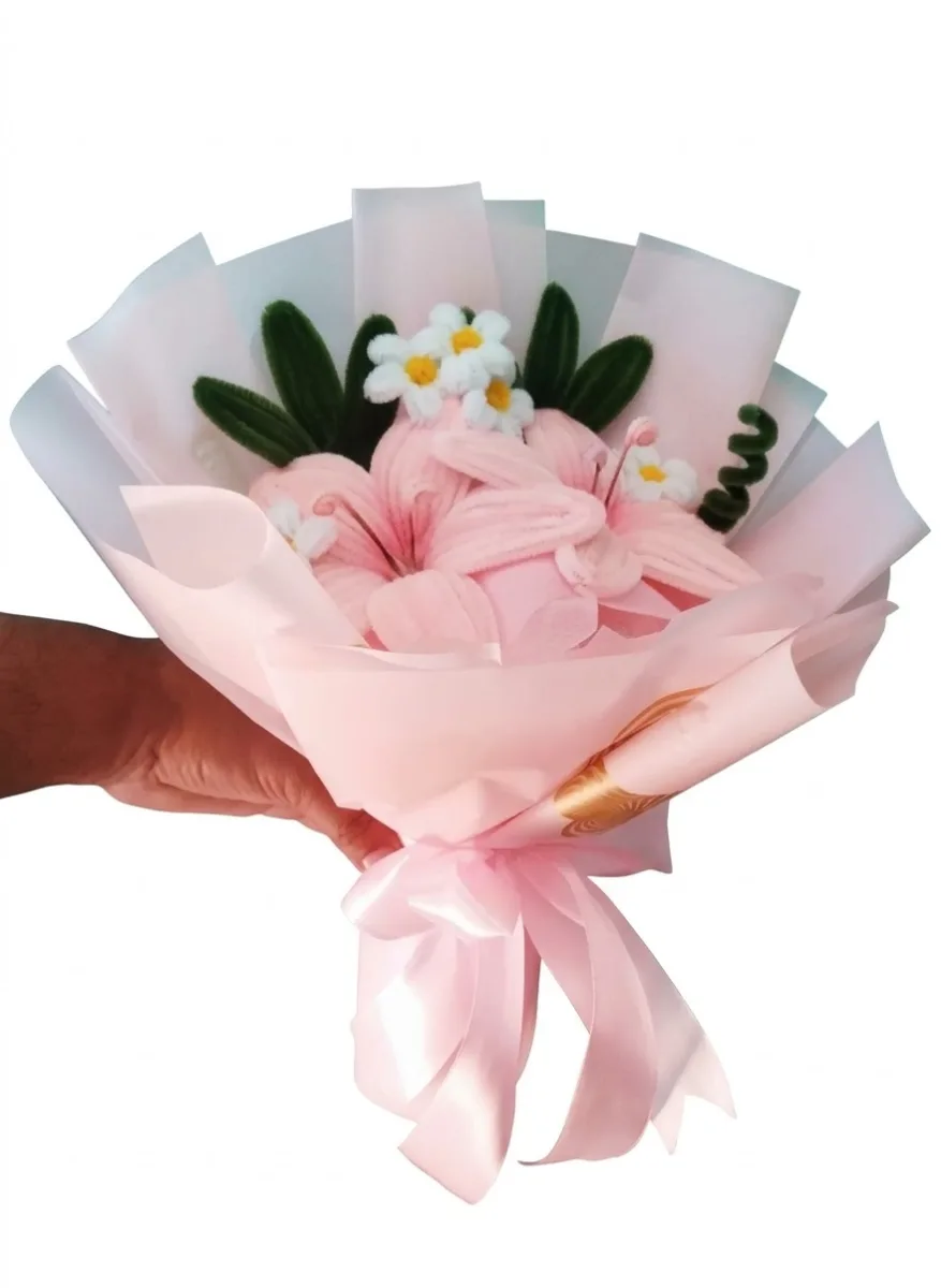 Handmade Fuzzy Wire Double Lily Bouquet
