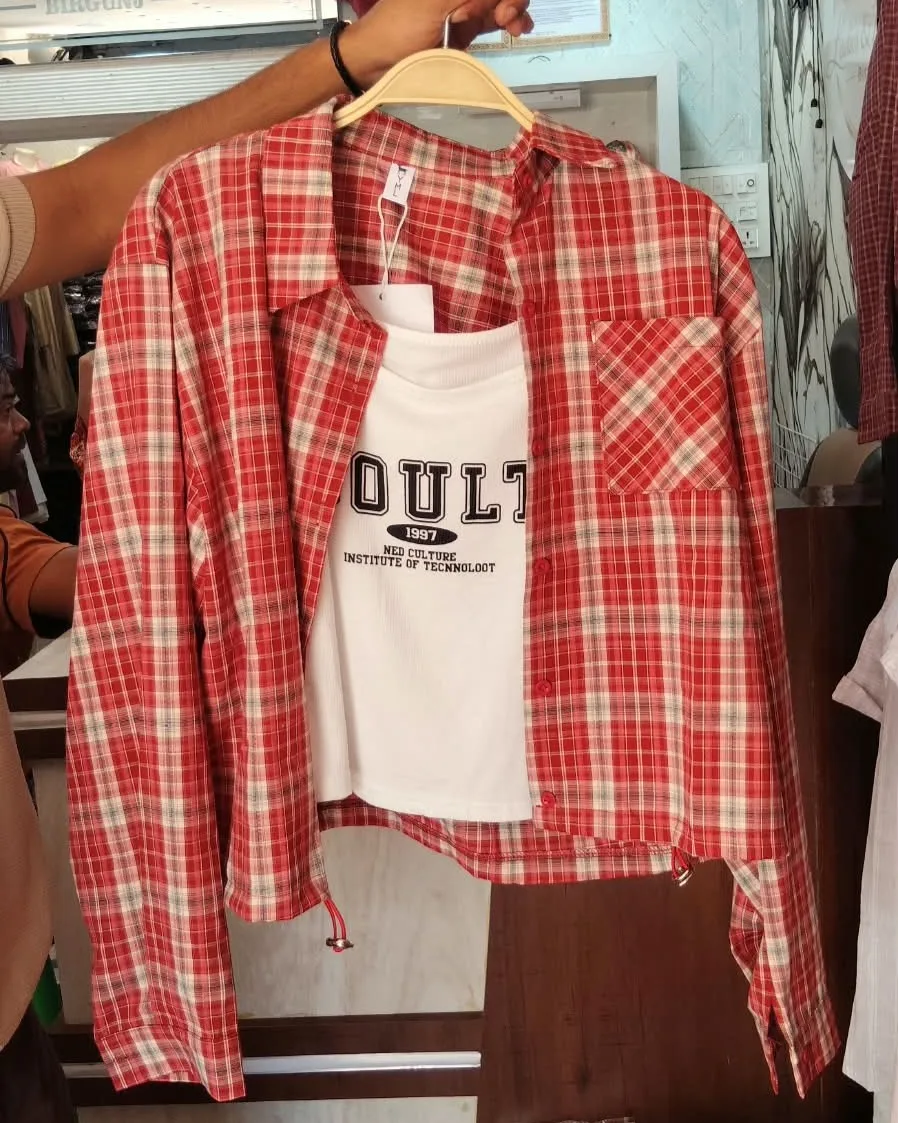 Urban Vibe Red & White Plaid Coordinated Two-Piece Outfit