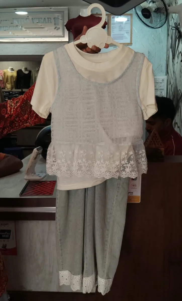Girls' Layered Lace Peplum & Wide-Leg Denim Co-Ord Set