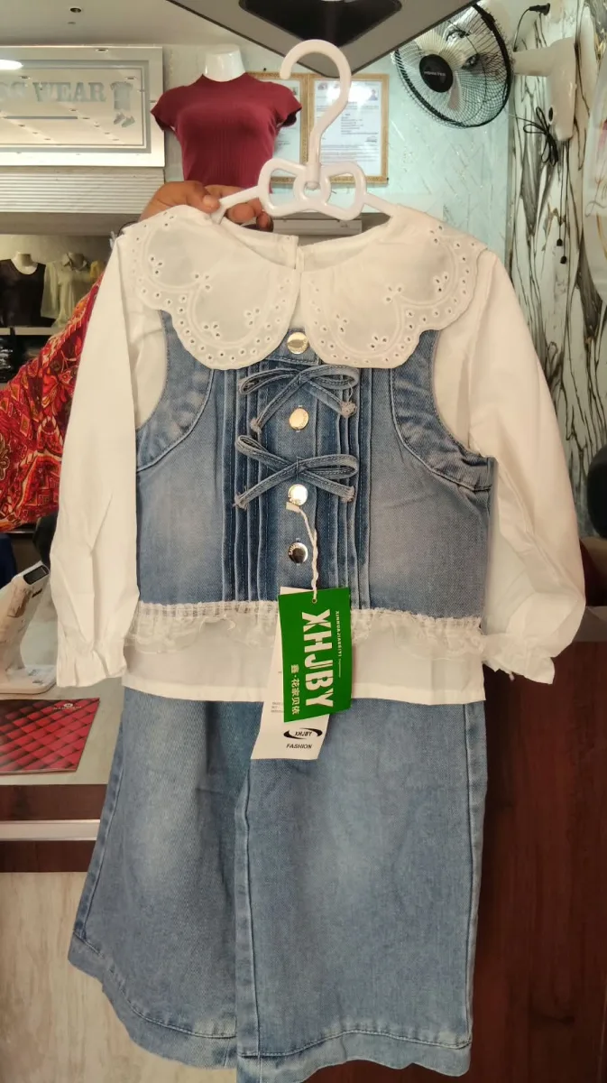 Girls' 3-Piece Lace Peter Pan Collar & Corset Denim Set