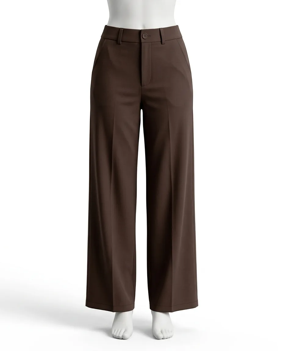 Women's High-Waisted Chocolate Brown Wide-Leg Trousers