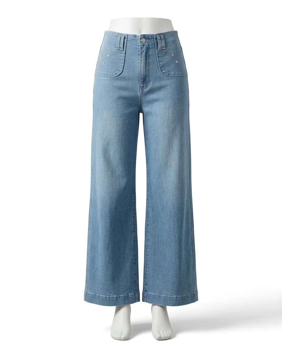 Women's High-Waisted Retro-Style Wide-Leg Denim Jeans