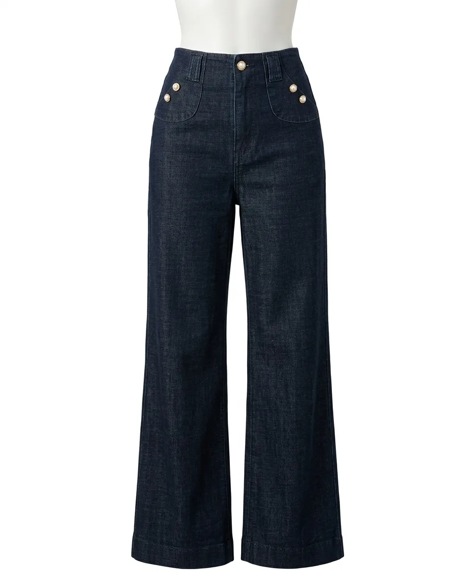 Women's High-Waisted Retro-Style Wide-Leg Denim Jeans
