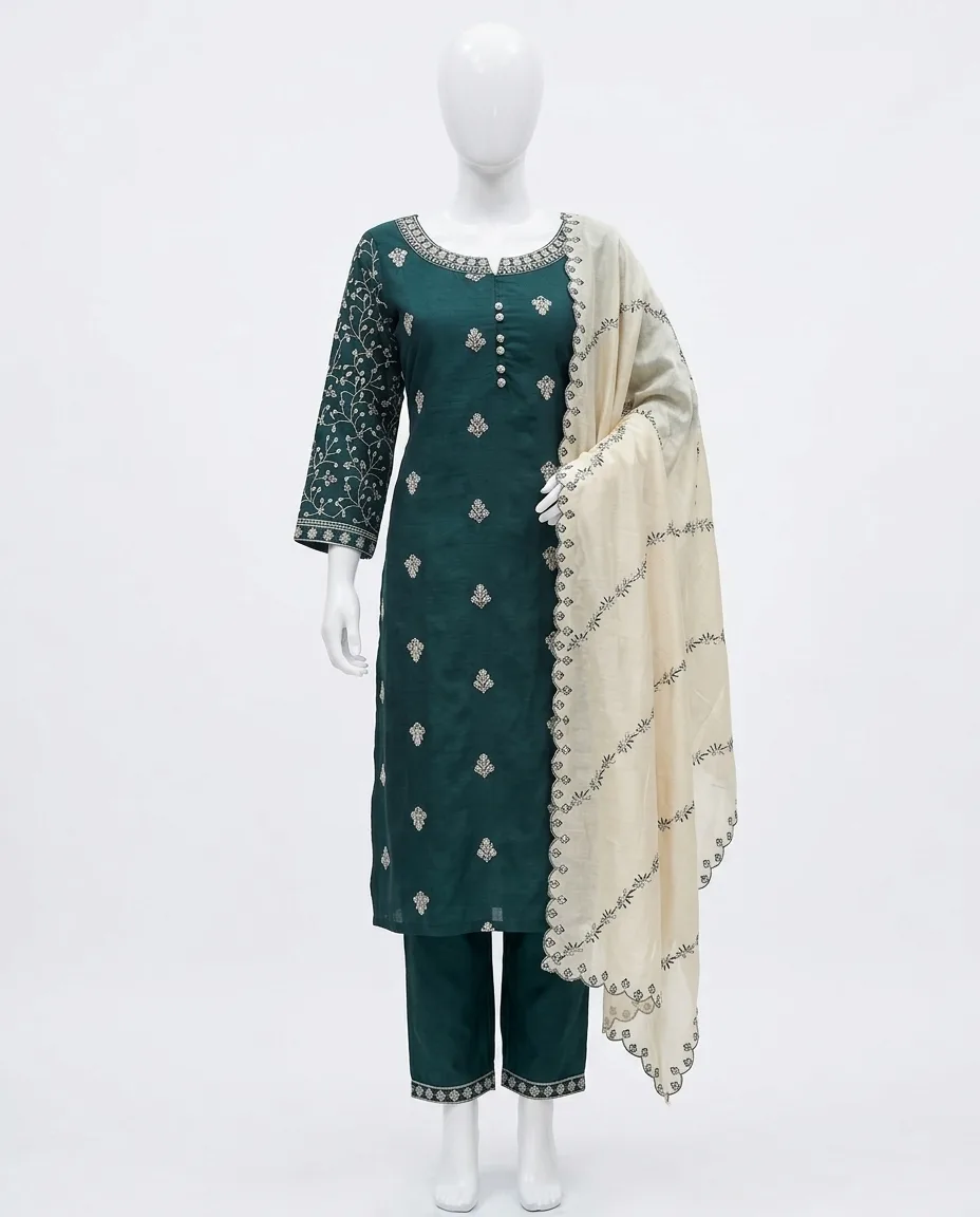 Emerald Elegance Embroidered Salwar Kameez Suit Set
