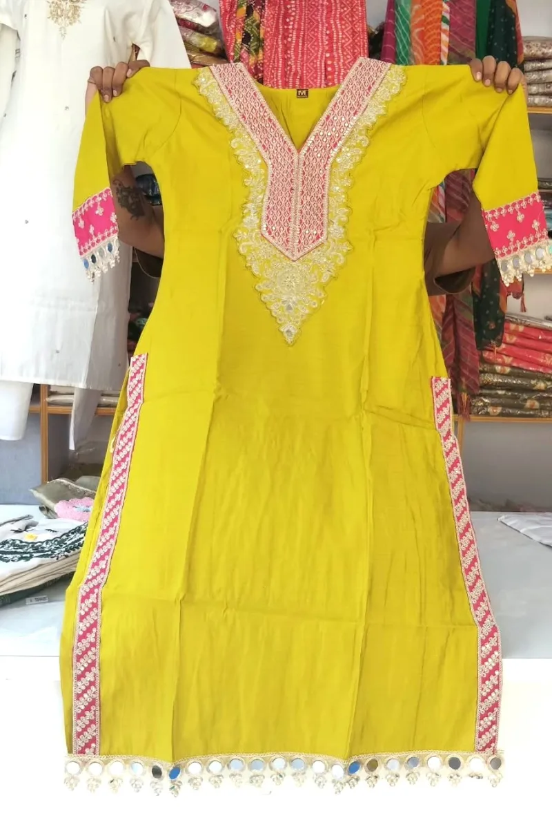 Vibrant Lime Yellow Embroidered 3-Piece Salwar Kameez & Kurta Pant Set