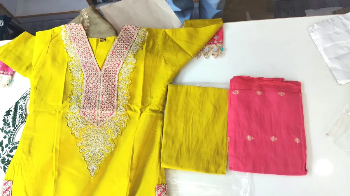 Vibrant Lime Yellow Embroidered 3-Piece Salwar Kameez & Kurta Pant Set
